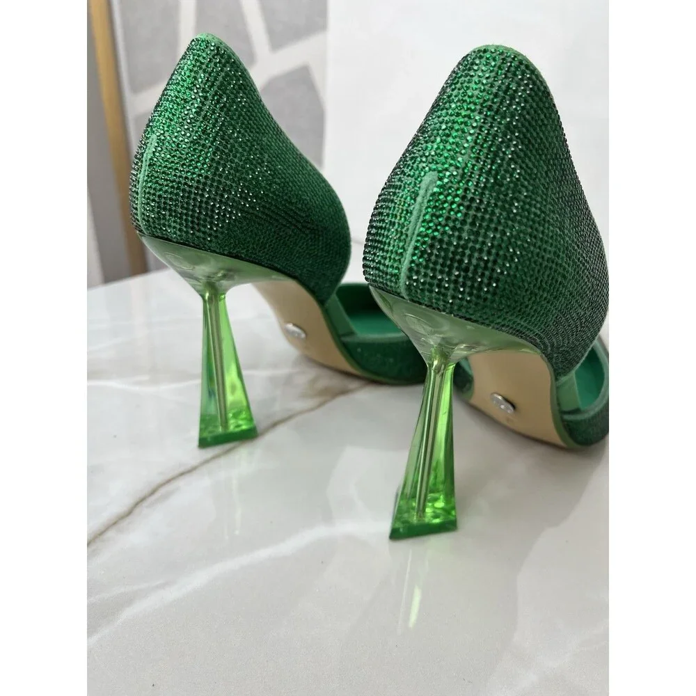 ZARA RHINESTONE HI HEEL STILETTO PUMPS SHOES GREEN SZ 37 Us 7 SLIP ON - Picture 8 of 10